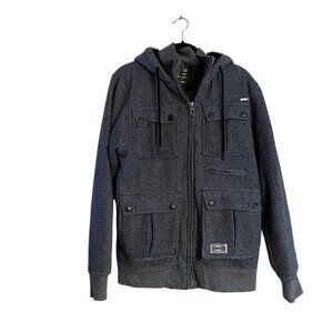 Billa Bong Men’s SZ L Blue Hooded Pocketed Cargo Sherpa Lined Coat Jacket
